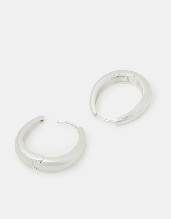 Sterling Silver-Plated Chunky Oval Hoops, , large