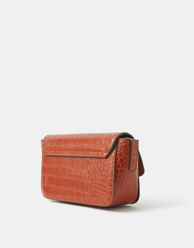 Faux Croc Buckle Crossbody Bag, , large