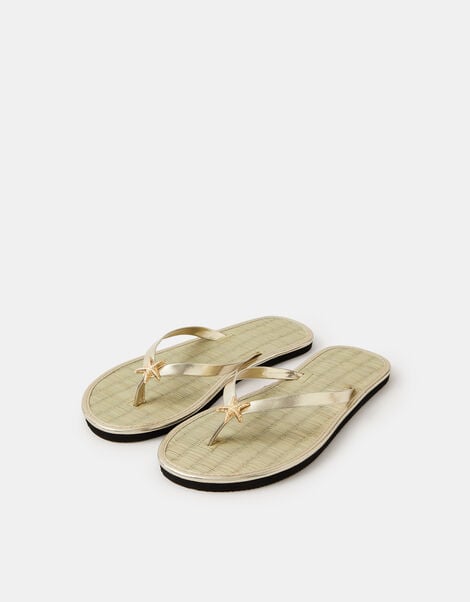 Starfish Metallic Seagrass Flip Flops, Gold (GOLD), large