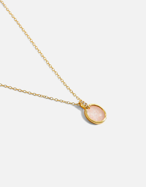 Gold-Plated Healing Stone Rose Quartz Necklace, , large