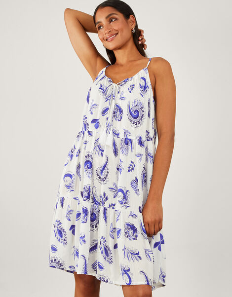 Paisley Mini Dress, White (WHITE), large