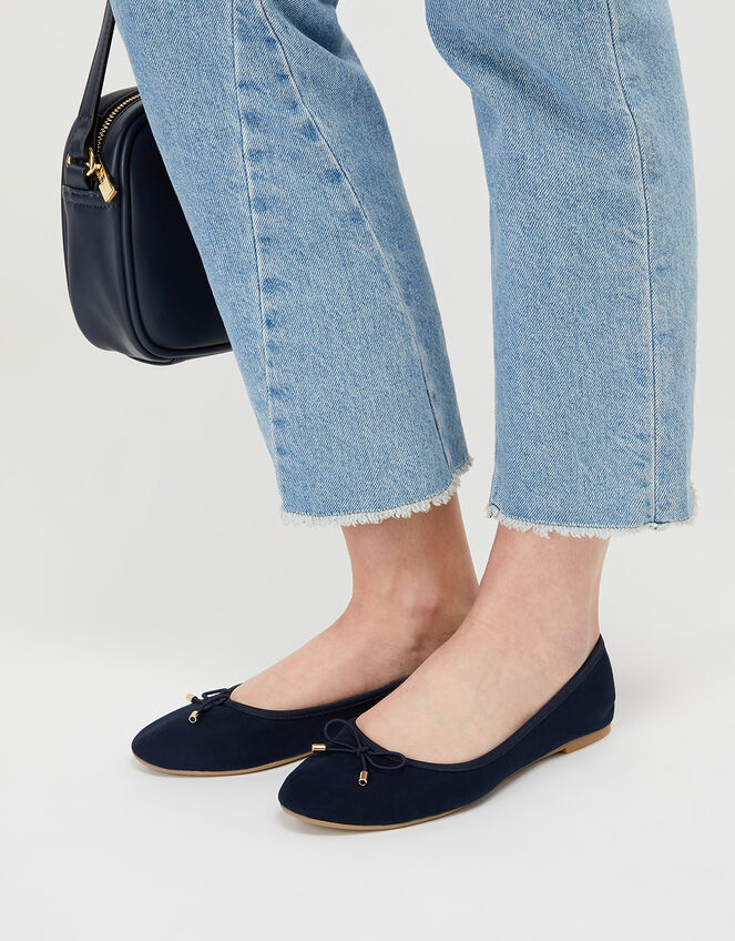 Simple Bow Ballerina Flats, Blue (NAVY), large