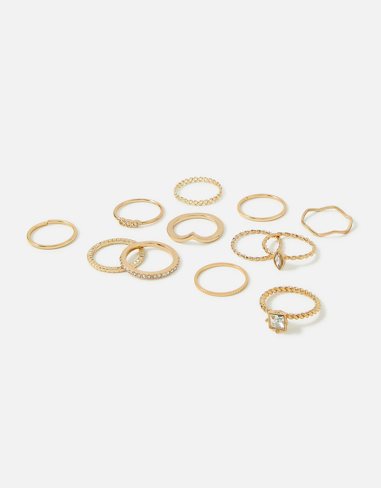 GOLD TONE SET OF 5 DIFFERENT CRYSTAL RINGS Accessorize ACCESSORIZE SIZE M 