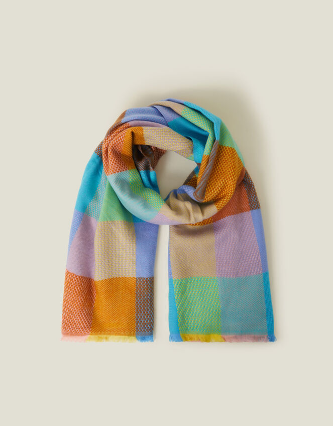 Colourblock Check Woven Blanket Scarf, , large