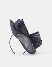 Bow Teardrop Fascinator, Blue (NAVY), large