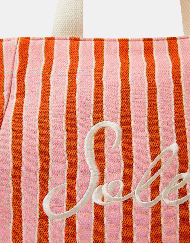 Slogan Stripe Beach Tote Bag, , large