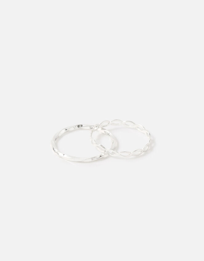 Sterling Silver Link and Twist Ring Twinset, Silver (ST SILVER), large