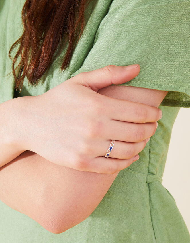 Sterling Silver Triangle Band Ring, Blue (NAVY), large
