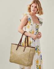 Large Metallic Raffia Shopper Bag, , large