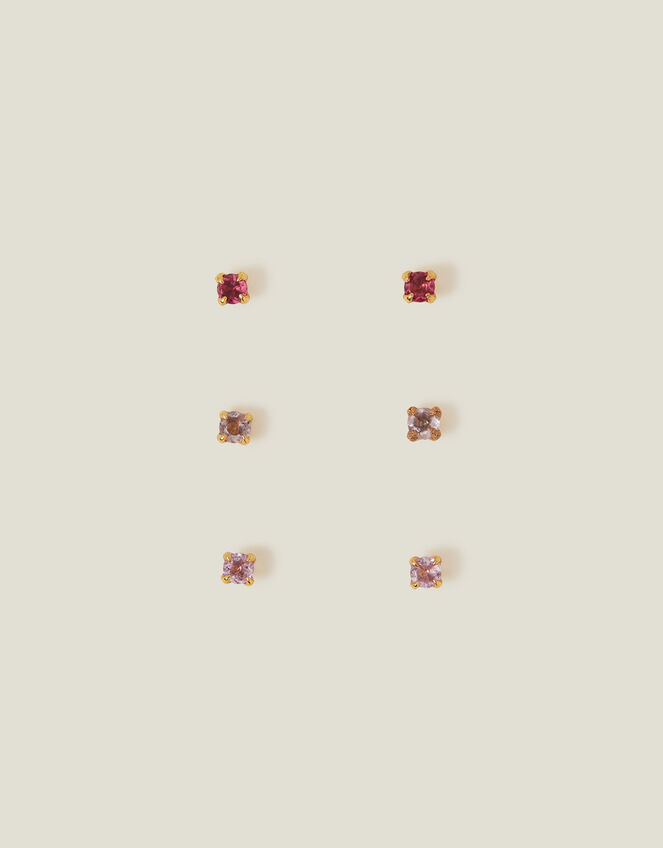 3-Pack 14ct Gold-Plated Stud Earrings, , large