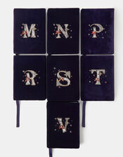 Sequin Initial Velvet Notebook, Blue (NAVY), large