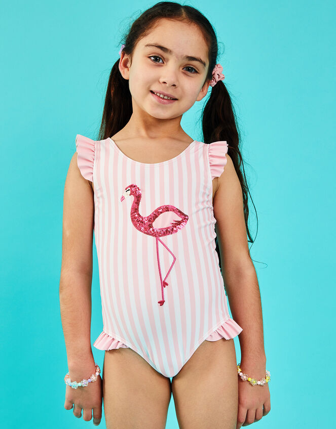 Girls Sequin Flamingo Swimsuit, Pink (PINK), large