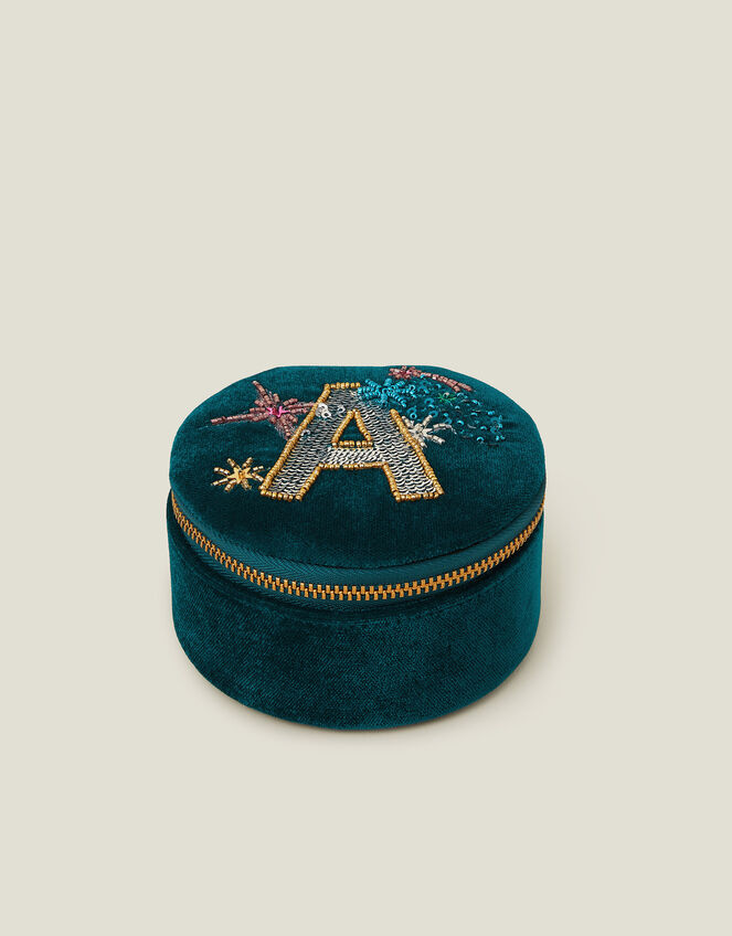 Round Initial Velvet Jewellery Box, Multi (BRIGHTS MULTI), large