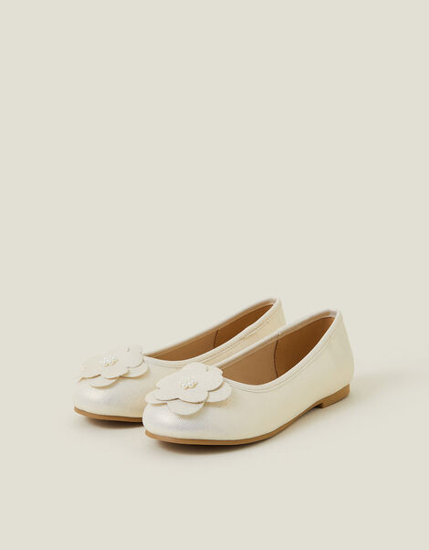 Girls Applique Flower Ballet Flats, Gold (PALE GOLD), large