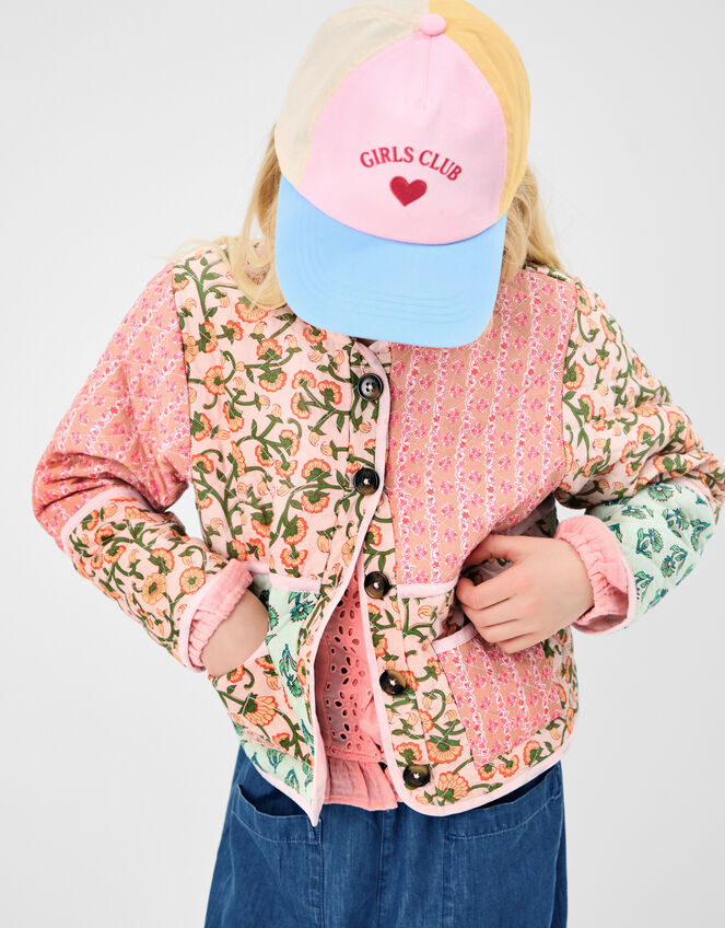 Girls Floral Patchwork Quilted Jacket, Pink (PINK), large