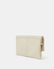 Woven Leather Clutch Bag, Cream (CREAM), large