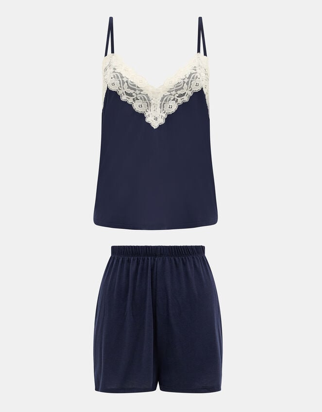 Lace Trim Short Pyjamas Set, Blue (NAVY), large