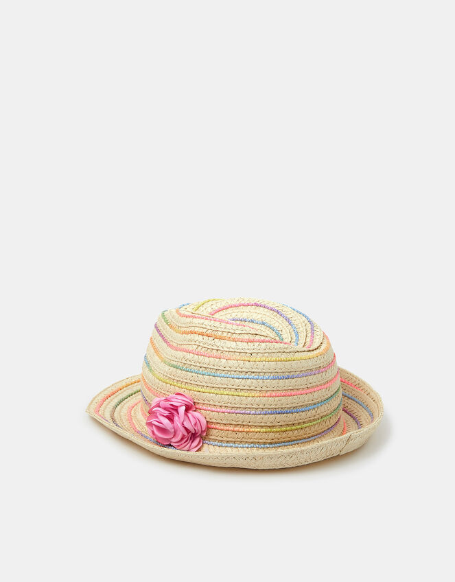 Girls Corsage Woven Trilby Hat, Multi (PASTEL MULTI), large
