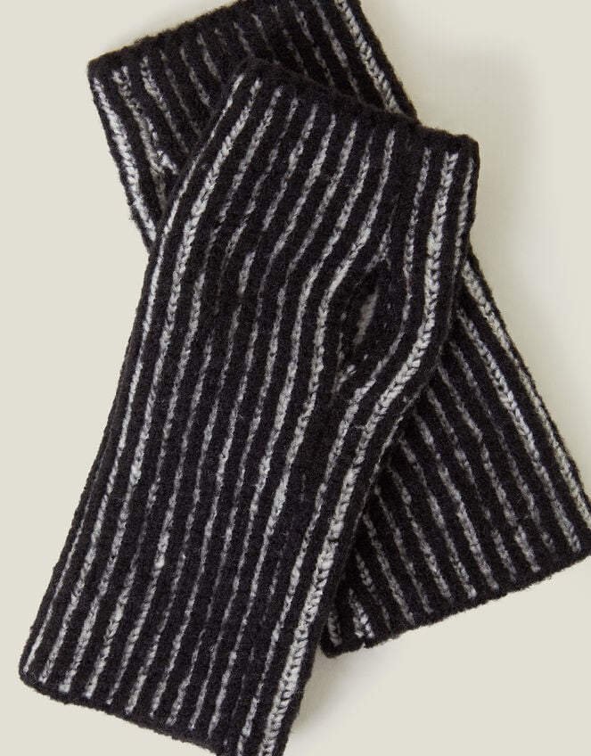 Rib Knit Fingerless Gloves, Black (BLACK), large