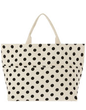 Woven Polka-Dot Tote Bag, , large