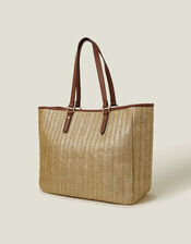Large Metallic Raffia Shopper Bag, , large