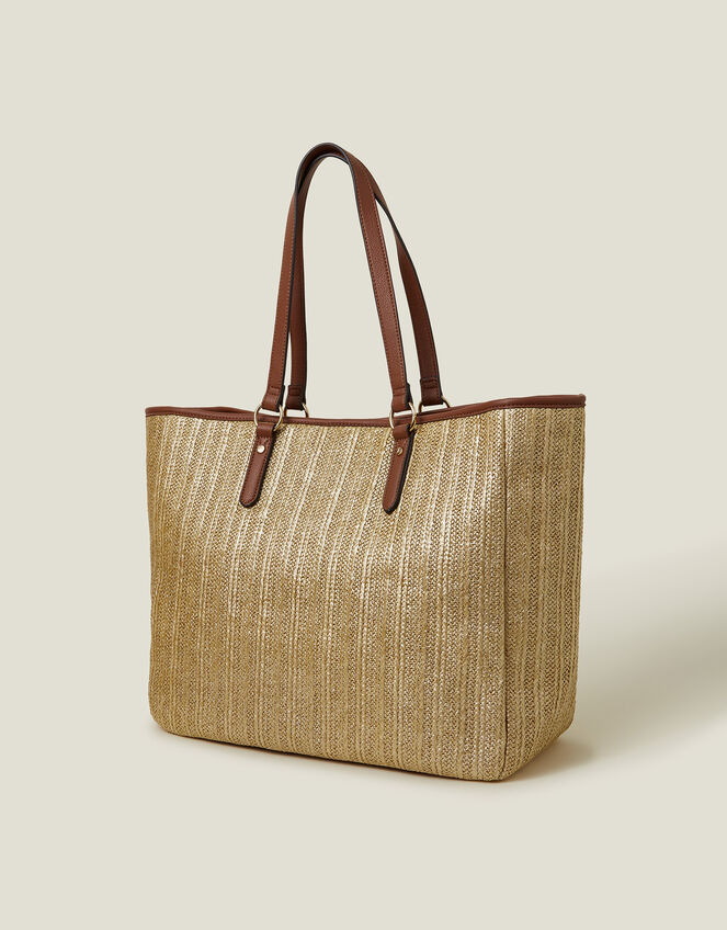 Large Metallic Raffia Shopper Bag, , large