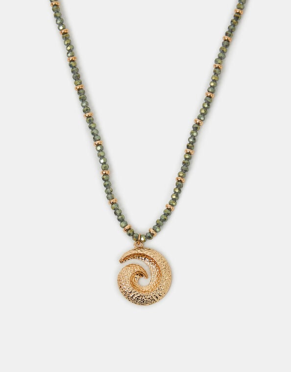 Swirl Pendant Beaded Necklace Green, , large
