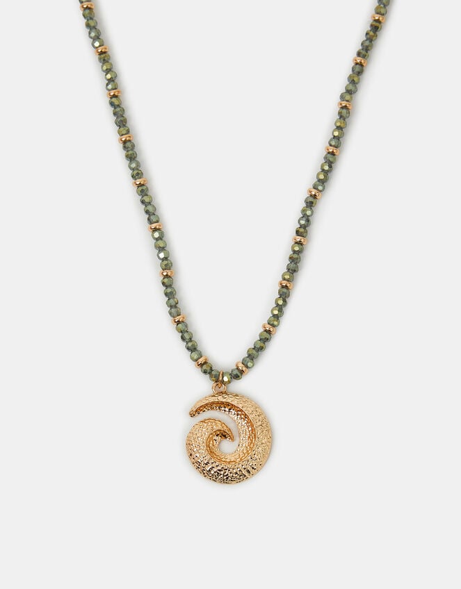 Swirl Pendant Beaded Necklace Green, , large
