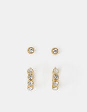 2-Pack Stainless Steel Stone Stud & Hoop Earrings, , large