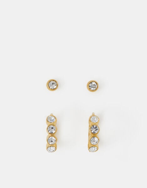 2-Pack Stainless Steel Stone Stud & Hoop Earrings, , large