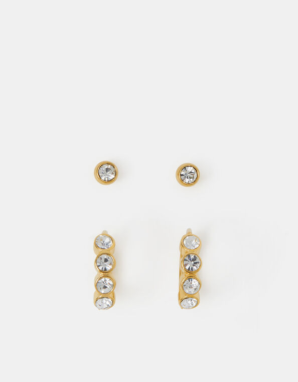 2-Pack Stainless Steel Stone Stud & Hoop Earrings, , large