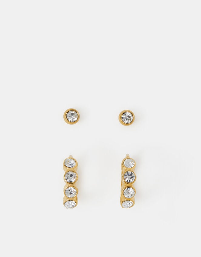 2-Pack Stainless Steel Stone Stud & Hoop Earrings, , large