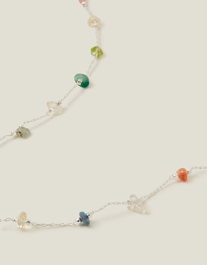 Sterling Silver Stone Station Necklace, , large
