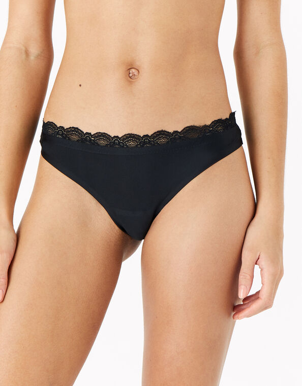 Lazer Cut Thongs Set of Three, Black (BLACK), large