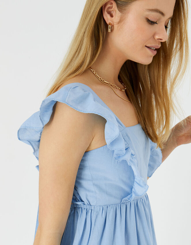 Broderie Frill Shoulder Midi Dress, Blue (BLUE), large