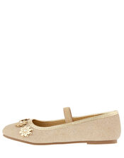 Metallic Floral Ballerina Shoes, Gold (GOLD), large
