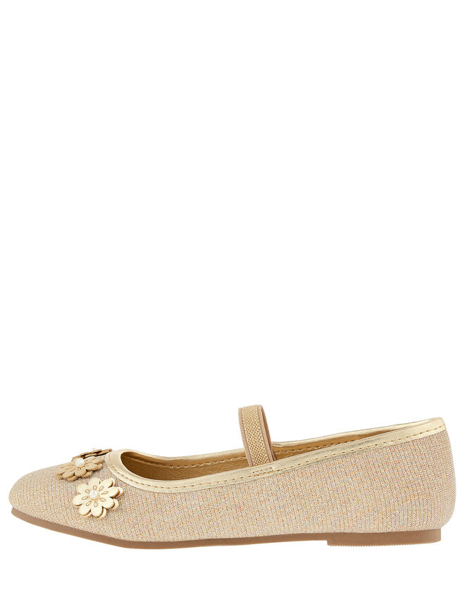 Metallic Floral Ballerina Shoes, Gold (GOLD), large