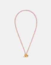 14ct Gold-Plated Healing Stone Bead T-Bar Necklace, Pink (ROSE PINK), large