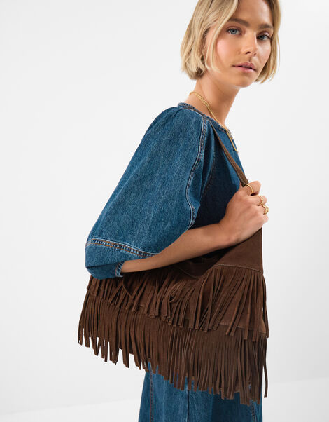 Fringe Suede Shoulder Bag, , large