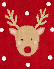 Girls Reindeer Christmas Jumper, Red (RED), large