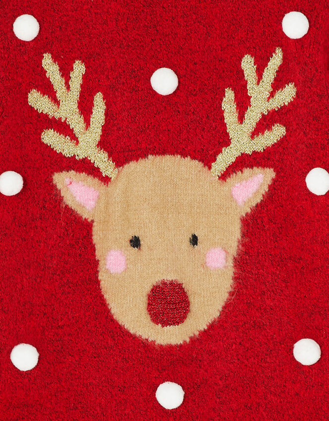 Girls Reindeer Christmas Jumper, Red (RED), large