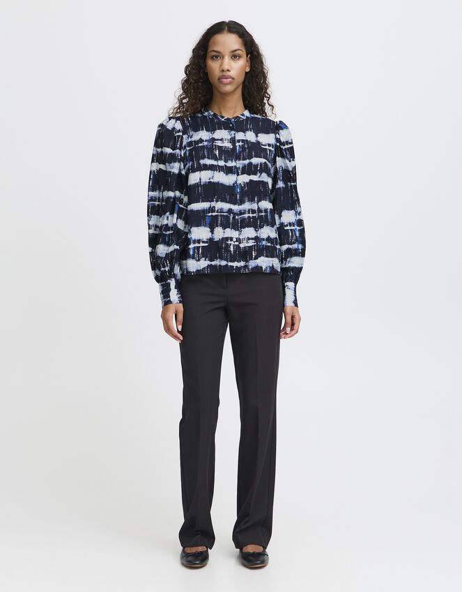 Ichi Tie-Dye Blouson Blouse, Black (BLACK WHITE), large