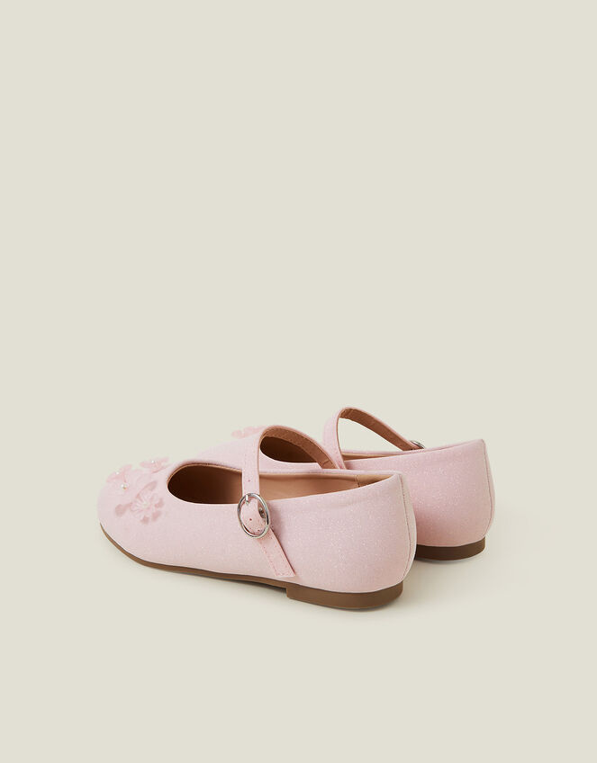 Girls Flower Glitter Strappy Ballet Flats, Pink (PINK), large