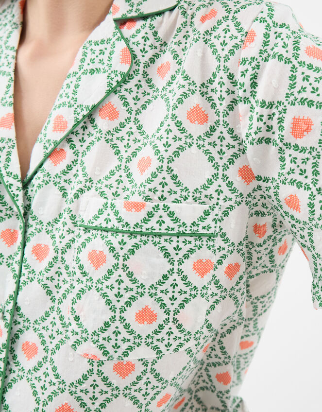 Heart Print Ruffle Shorts Pyjama Set, Ivory (IVORY), large