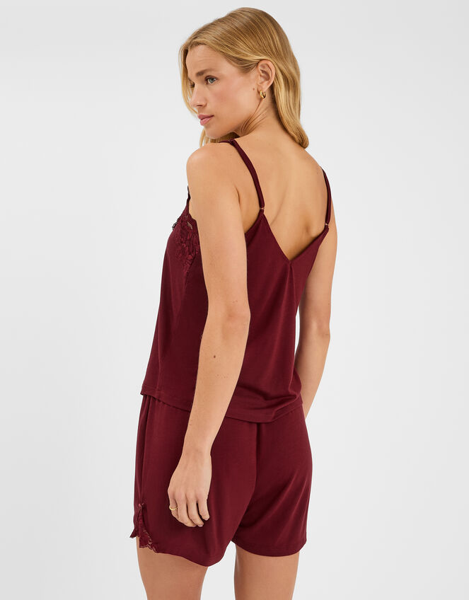 Lace Trim Short Pyjamas Set, Red (BURGUNDY), large