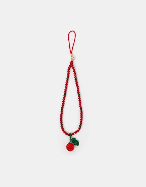 Beaded Cherry Wrist Phone Strap, , large