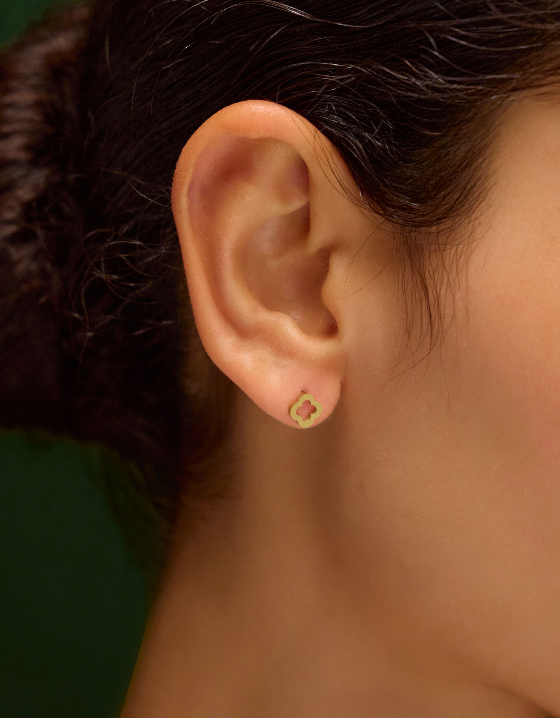14ct Gold-Plated Surgical Steel Clover Flatback Earrings, , large
