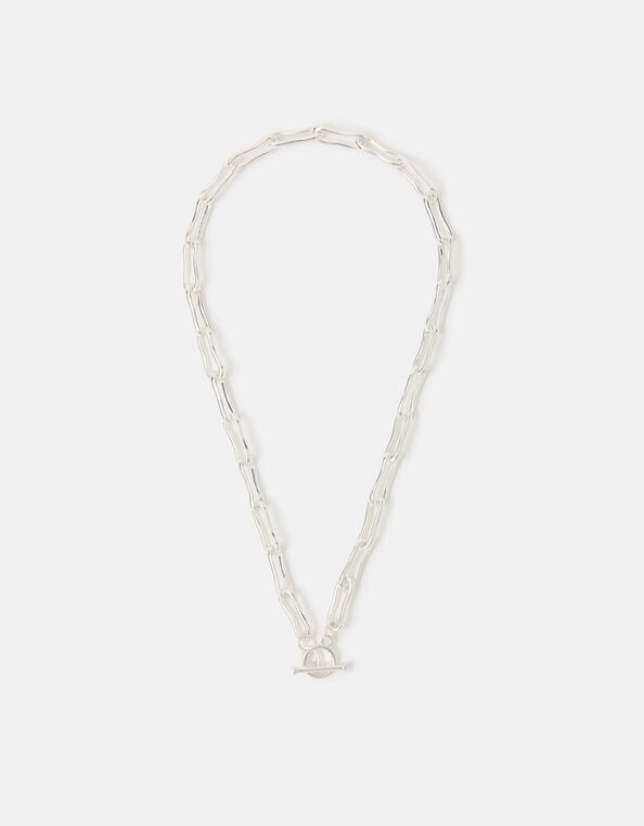 Sterling Silver-Plated Molten Link T-Bar Necklace, , large