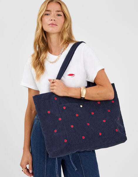 Heart Corduroy Shopper Bag, , large