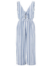 Woven Stripe Jumpsuit, Blue (BLUE), large